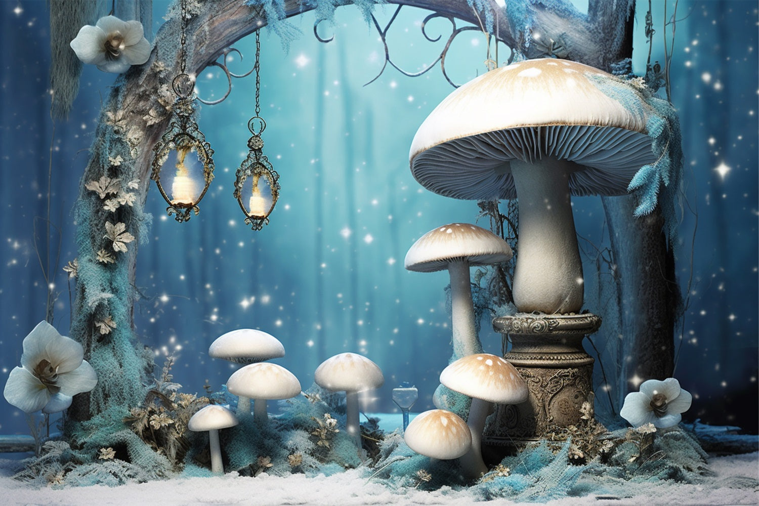 Winter Enchanted Forest Glowing Mushrooms Backdrop BRP10-32