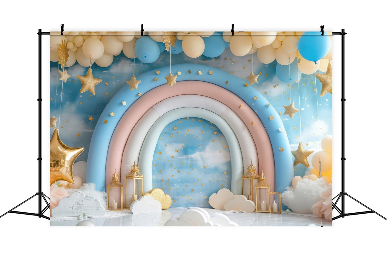 Birthday Photo Backdrops Rainbow Arch Gold Stars Backdrop BRP10-320