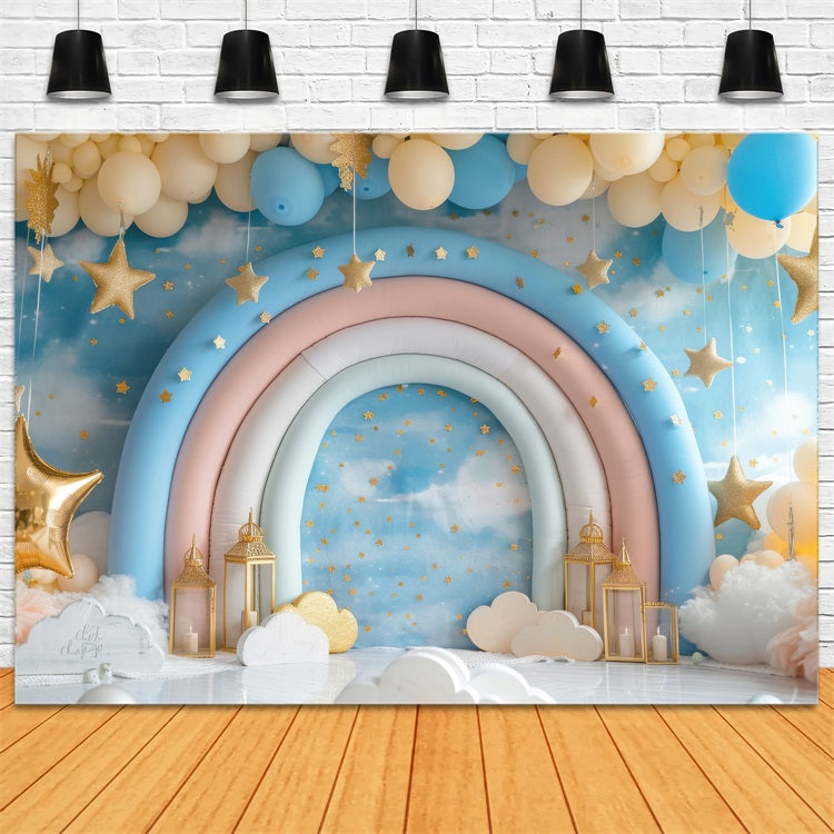 Birthday Photo Backdrops Rainbow Arch Gold Stars Backdrop BRP10-320