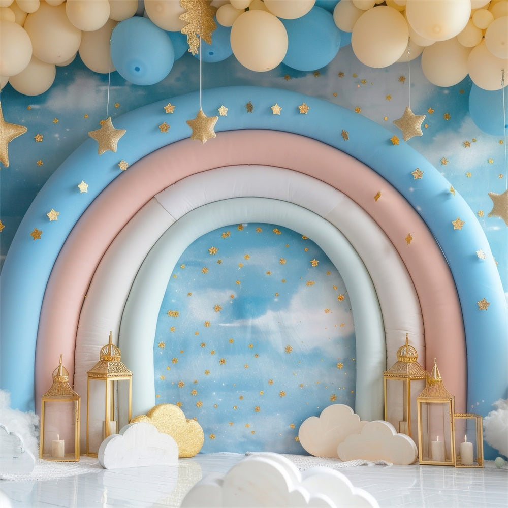 Birthday Photo Backdrops Rainbow Arch Gold Stars Backdrop BRP10-320