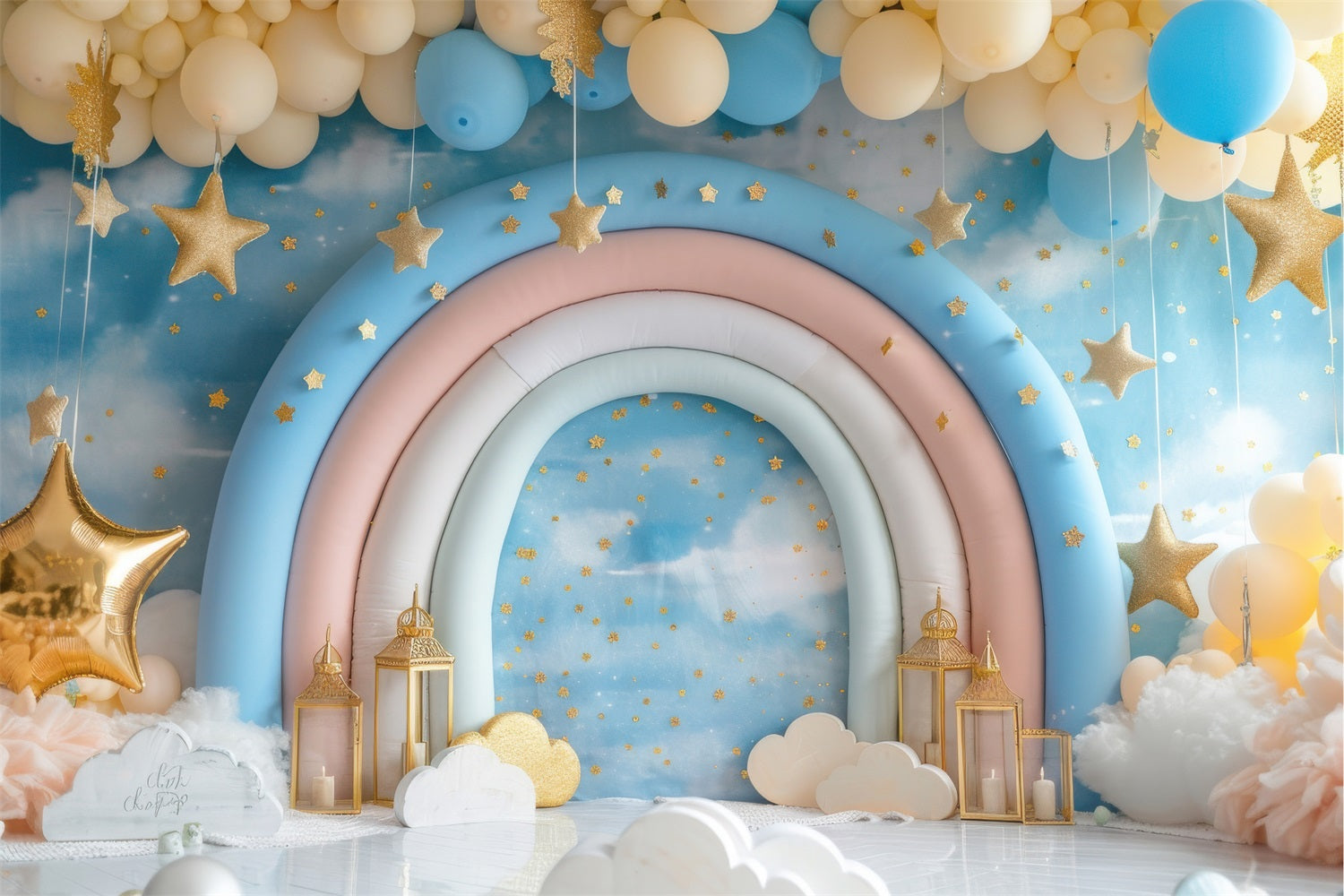 Birthday Photo Backdrops Rainbow Arch Gold Stars Backdrop BRP10-320