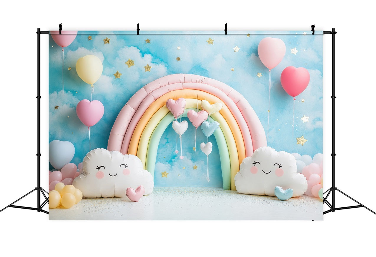 Birthday Party Backdrop Clouds Balloons Rainbow Arch Backdrop BRP10-321