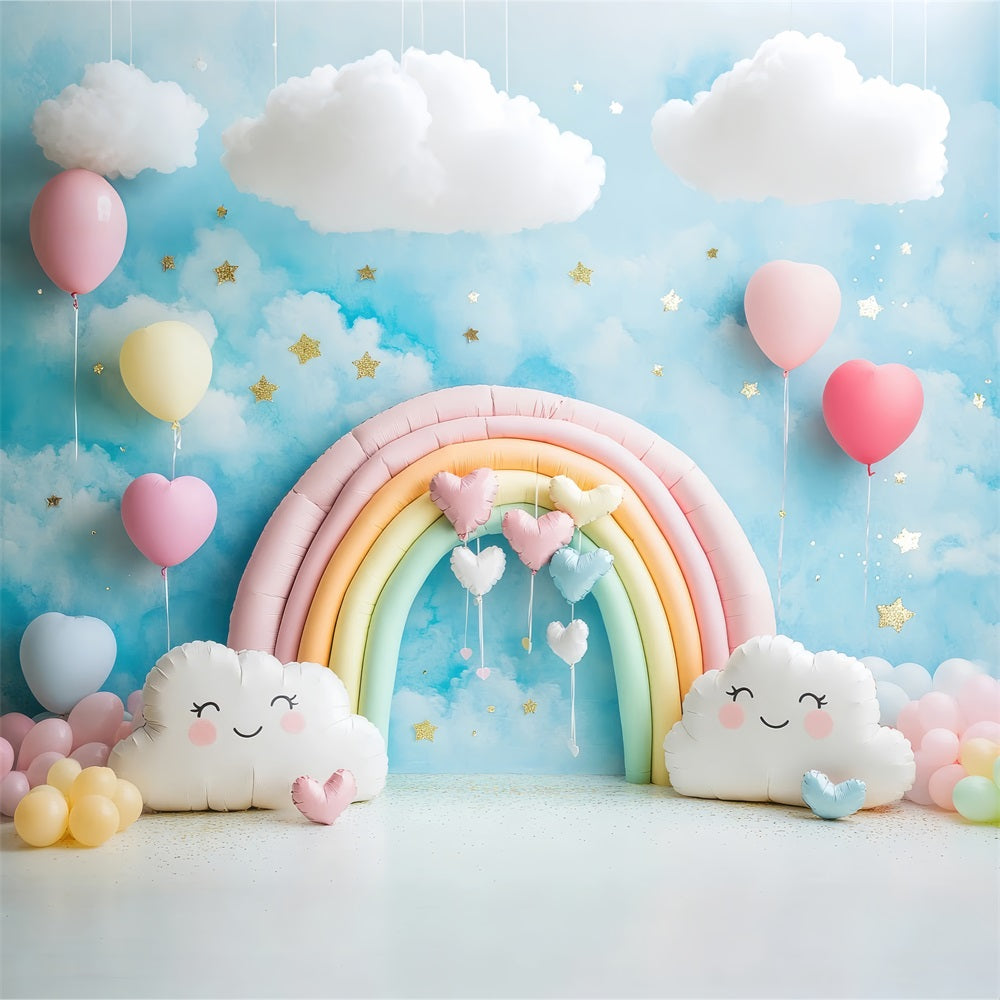 Birthday Party Backdrop Clouds Balloons Rainbow Arch Backdrop BRP10-321