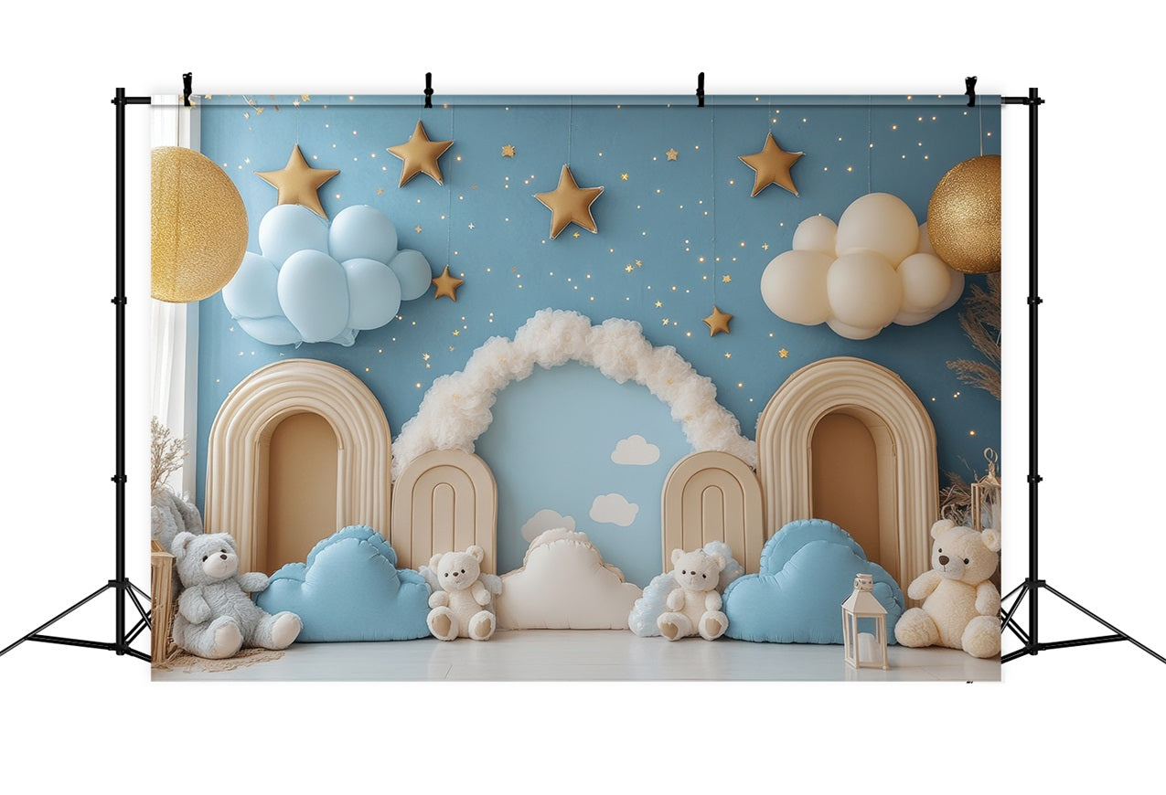 Birthday Photography Backdrops Clouds Stars Teddy Bear Backdrop BRP10-323