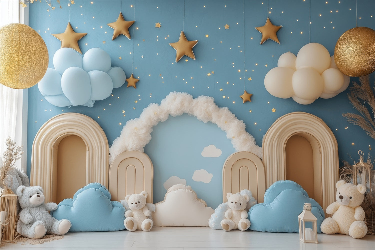 Birthday Photography Backdrops Clouds Stars Teddy Bear Backdrop BRP10-323