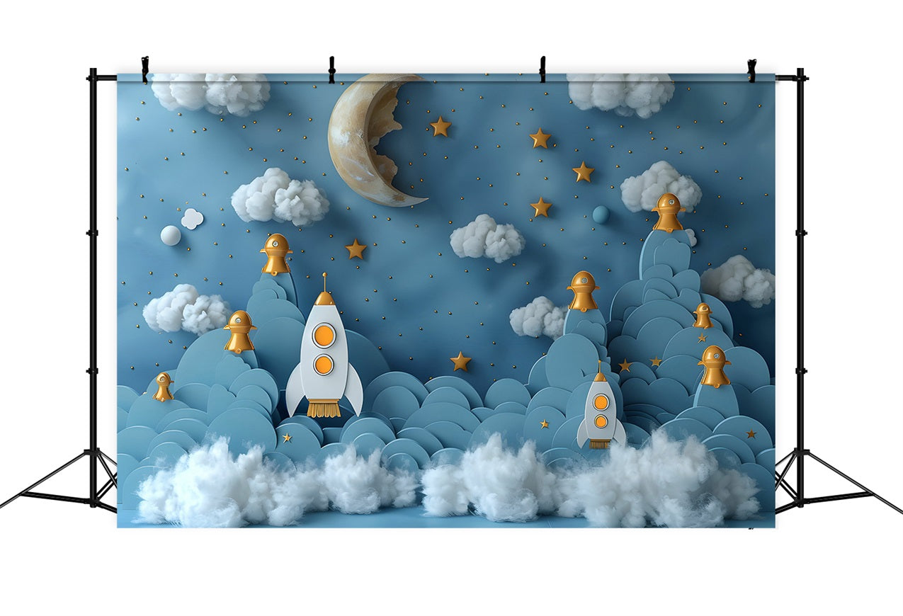 Birthday Photoshoot Backdrop Space Exploration Rockets Backdrop BRP10-325