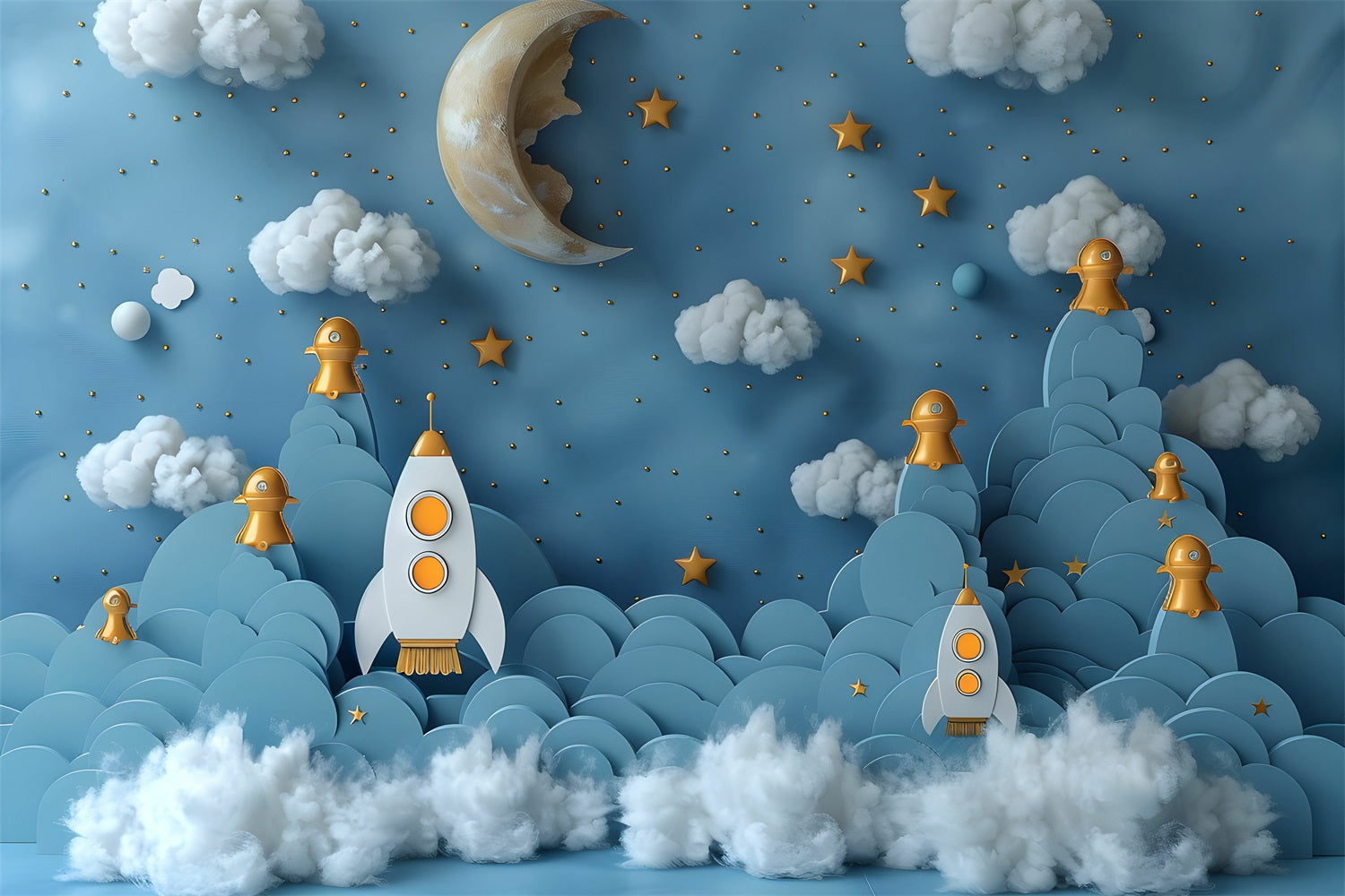 Birthday Photoshoot Backdrop Space Exploration Rockets Backdrop BRP10-325