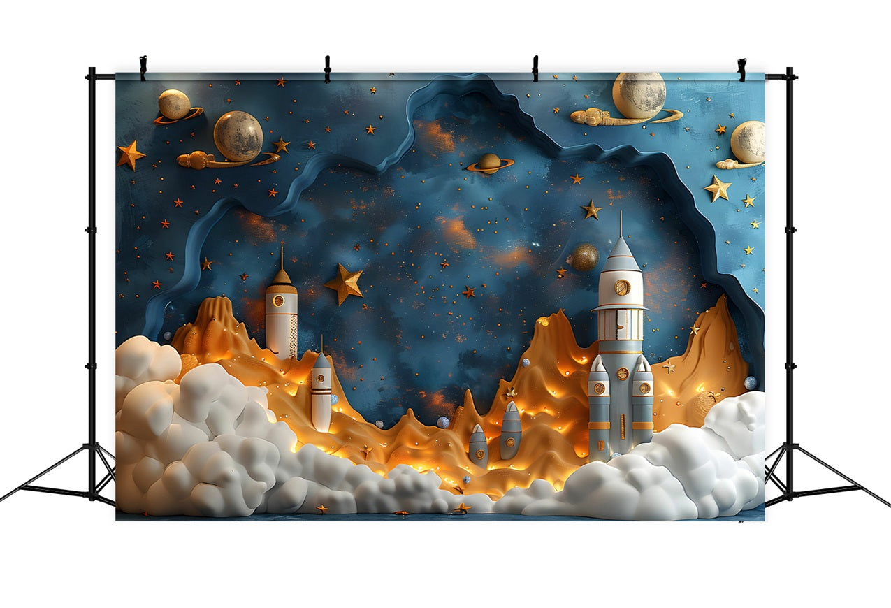 Birthday Background Galactic Planets Rockets Party Backdrop BRP10-326