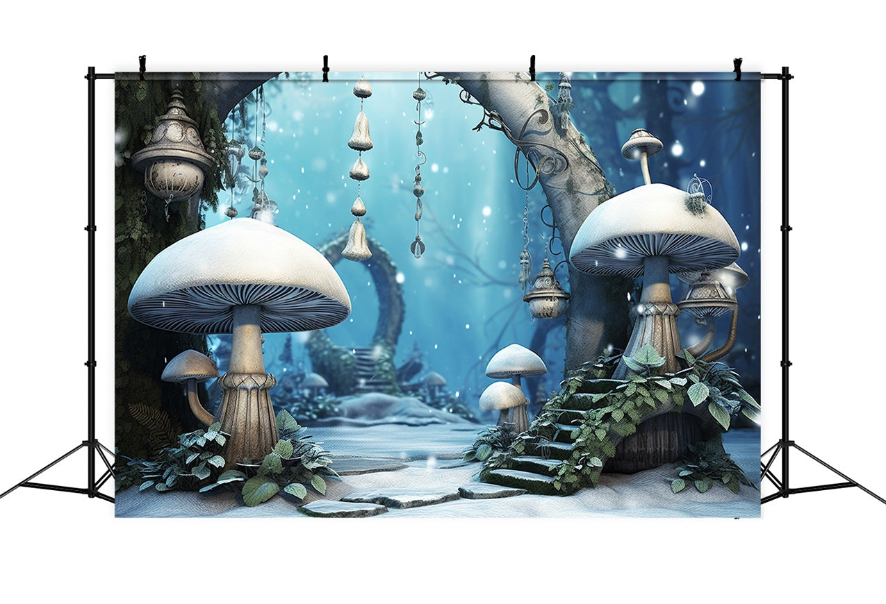 Winter Magic Woodland Mushrooms Lanterns Backdrop BRP10-33