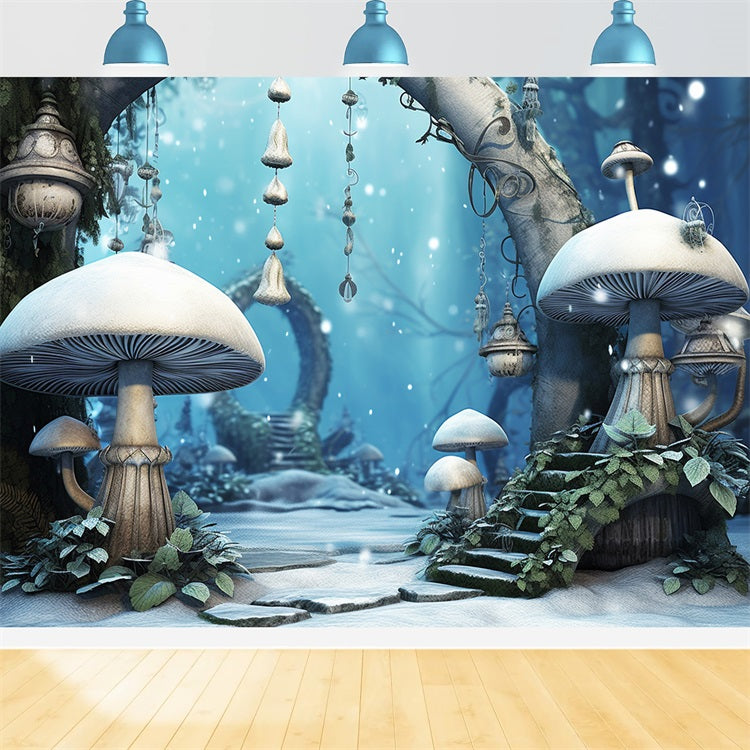 Winter Magic Woodland Mushrooms Lanterns Backdrop BRP10-33