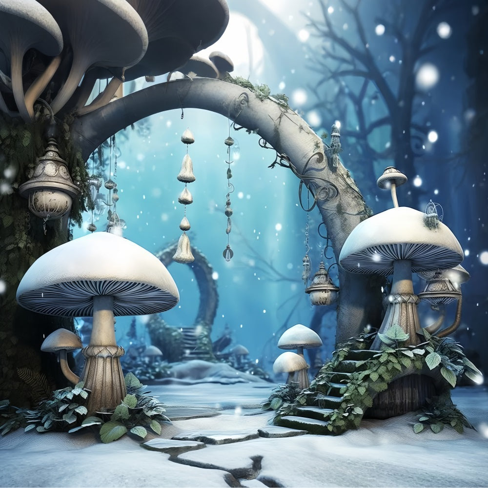 Winter Magic Woodland Mushrooms Lanterns Backdrop BRP10-33