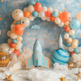 Background Happy Birthday Space Rocket Balloon Arch Backdrop BRP10-331