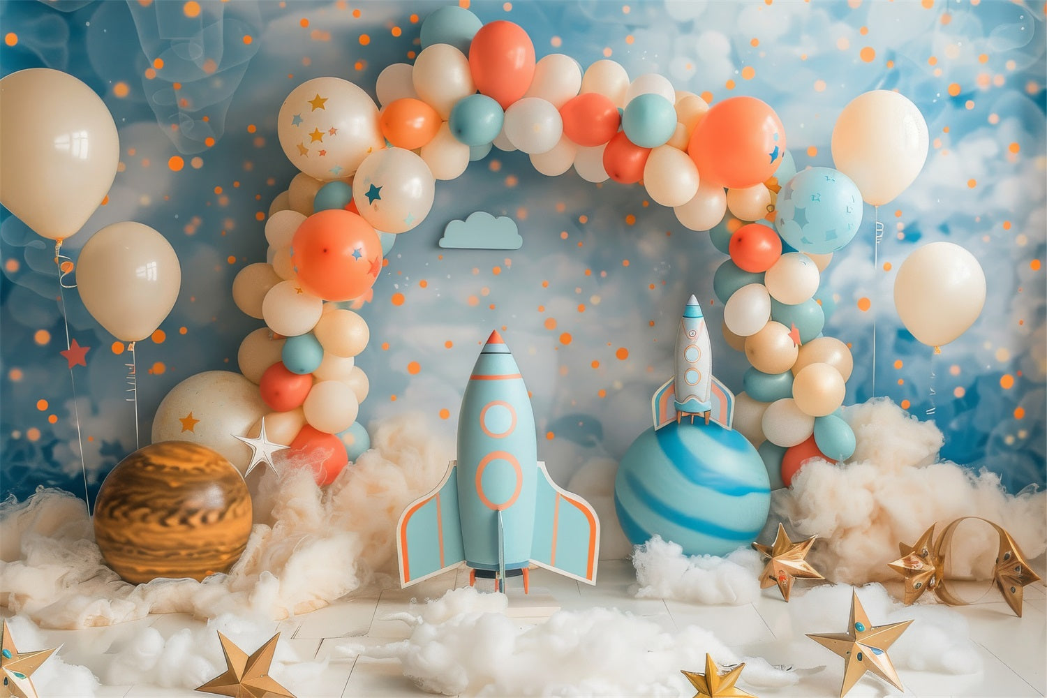 Background Happy Birthday Space Rocket Balloon Arch Backdrop BRP10-331