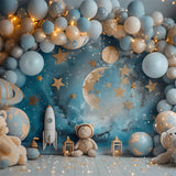 Birthday Background Decoration Space Teddy Rocket Balloon Backdrop BRP10-332