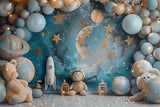 Birthday Background Decoration Space Teddy Rocket Balloon Backdrop BRP10-332