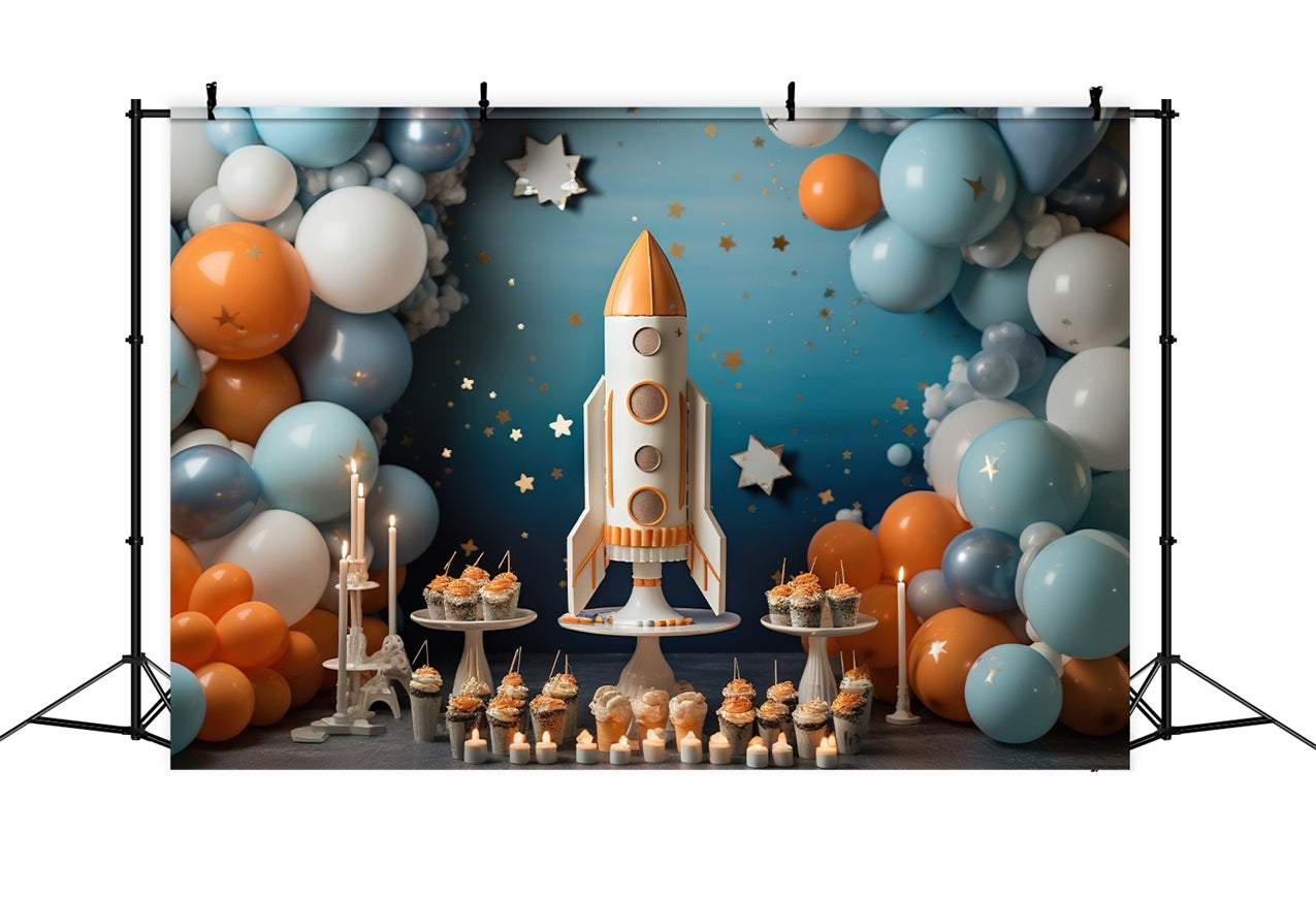 Birthday Backdrop Cupcake Rocket Adventure Backdrop BRP10-333