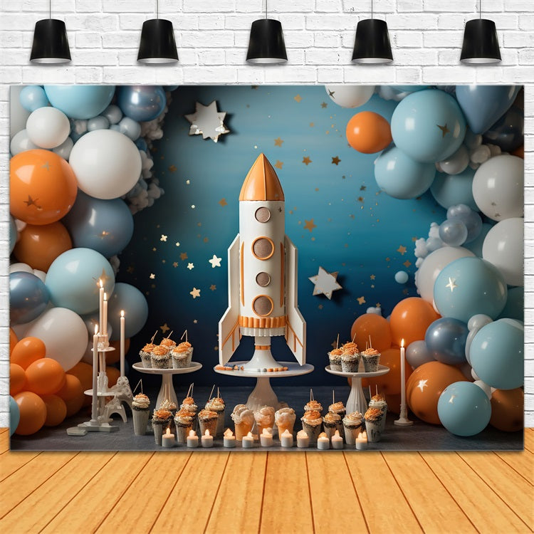 Birthday Backdrop Cupcake Rocket Adventure Backdrop BRP10-333