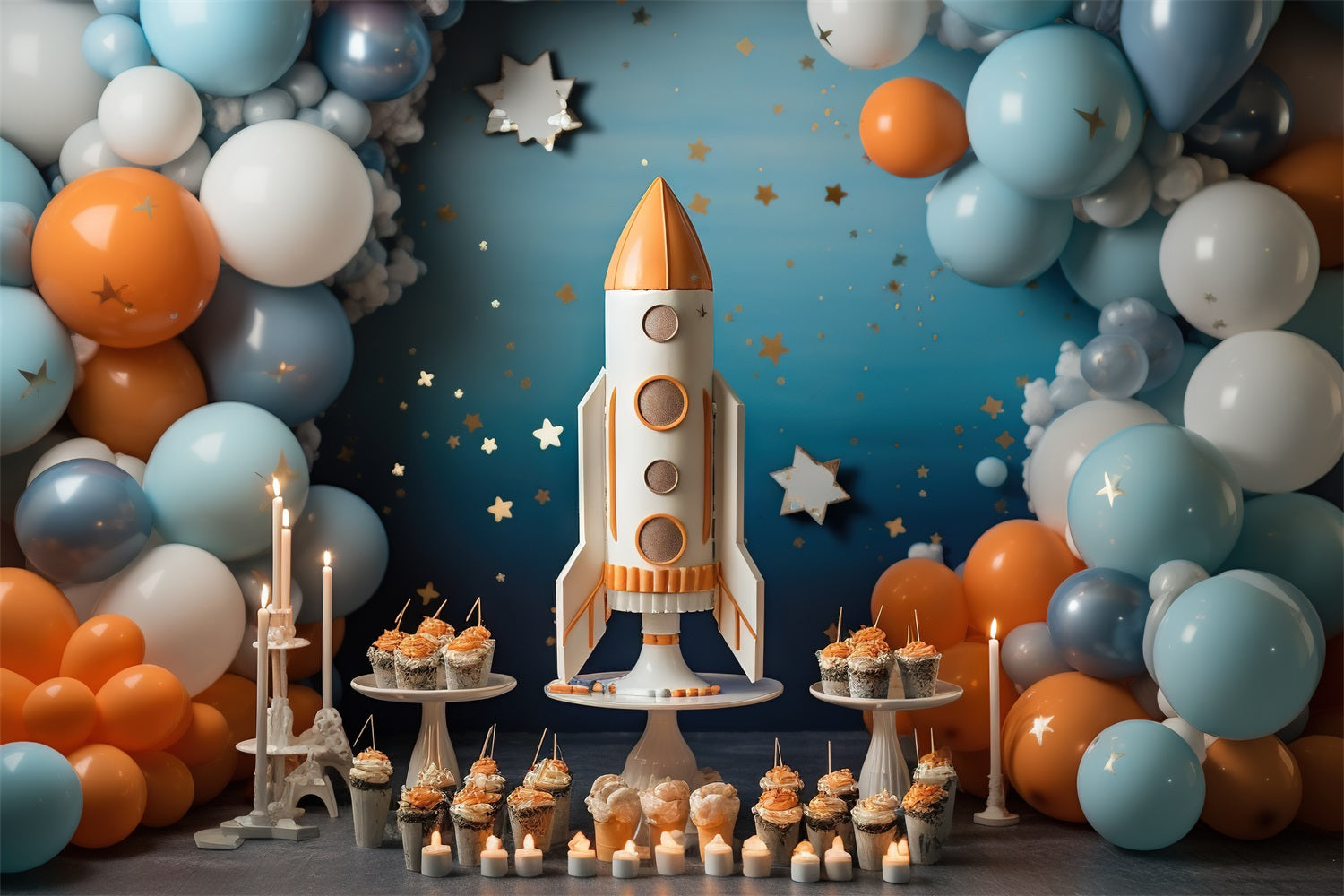 Birthday Backdrop Cupcake Rocket Adventure Backdrop BRP10-333