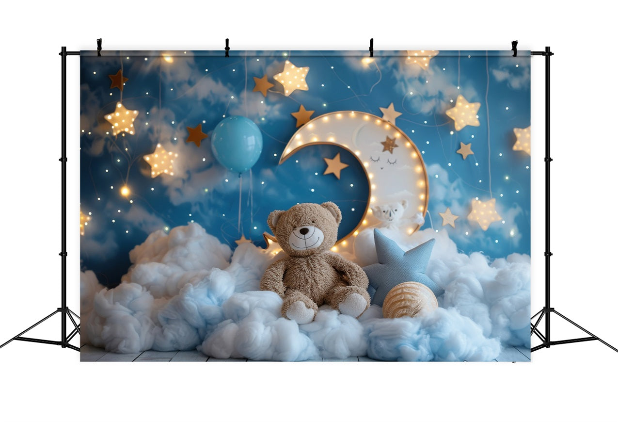 Birthday Photo Backdrops Moon Teddy Bear Cloud Backdrop BRP10-334