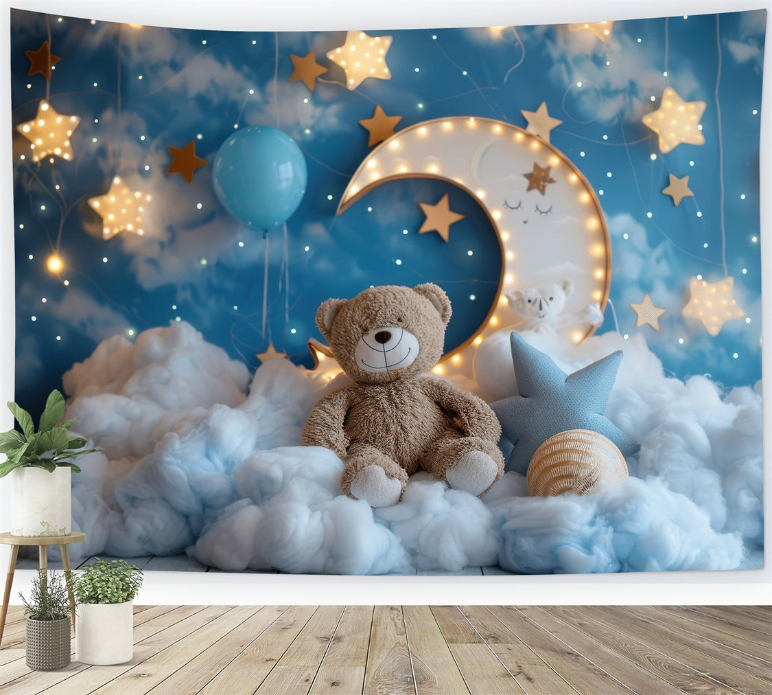 Birthday Photo Backdrops Moon Teddy Bear Cloud Backdrop BRP10-334