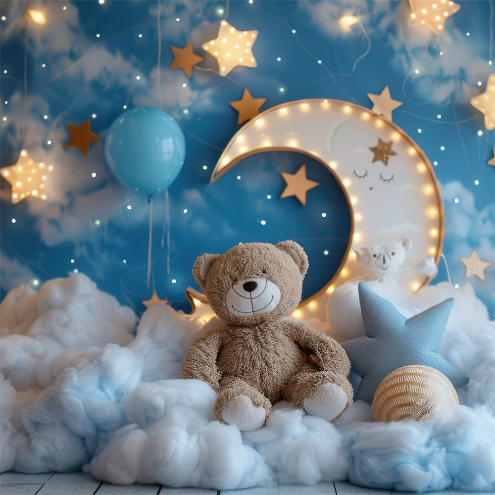 Birthday Photo Backdrops Moon Teddy Bear Cloud Backdrop BRP10-334