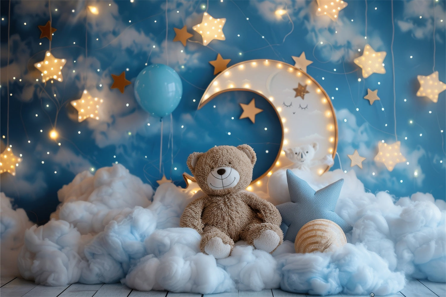 Birthday Photo Backdrops Moon Teddy Bear Cloud Backdrop BRP10-334