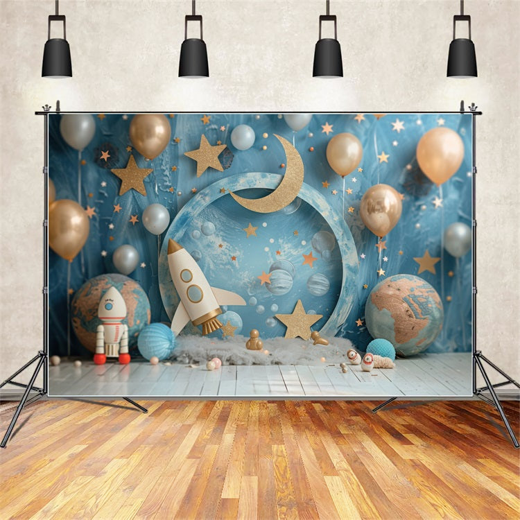 Backdrops Birthday Space Rocket Moon Party Backdrop BRP10-335