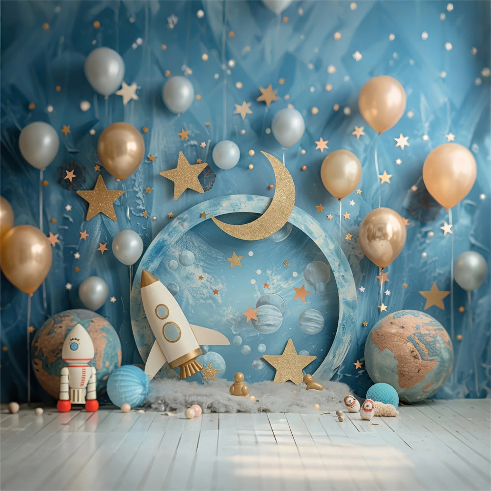 Backdrops Birthday Space Rocket Moon Party Backdrop BRP10-335