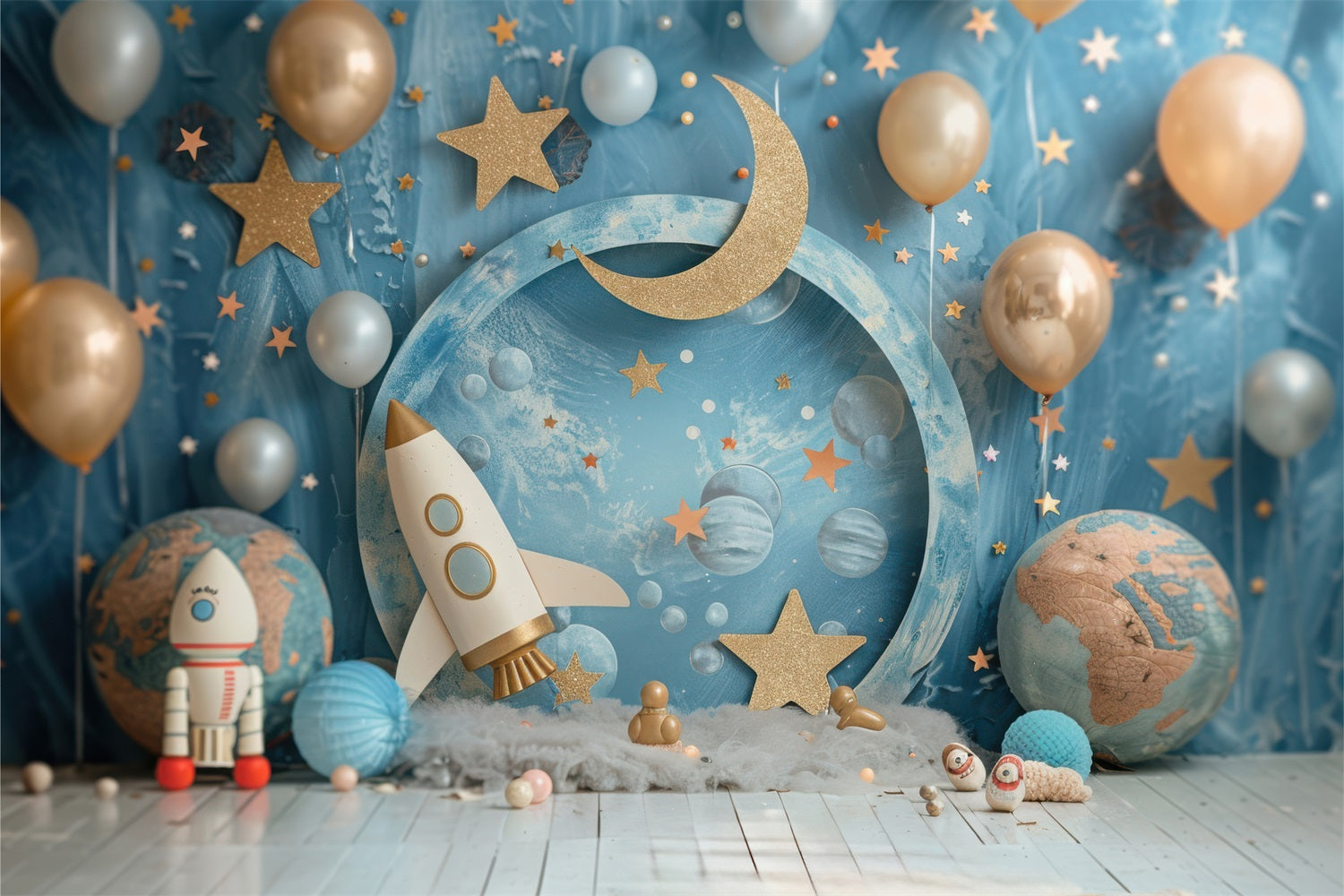 Backdrops Birthday Space Rocket Moon Party Backdrop BRP10-335