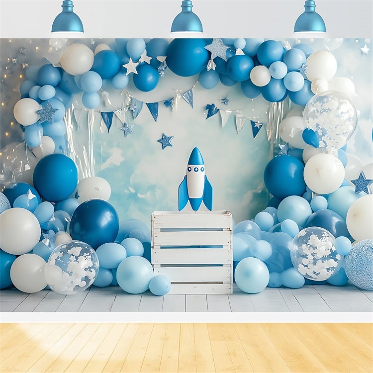 Birthday Photography Backdrop Rocket Stars Balloon Backdrop BRP10-336