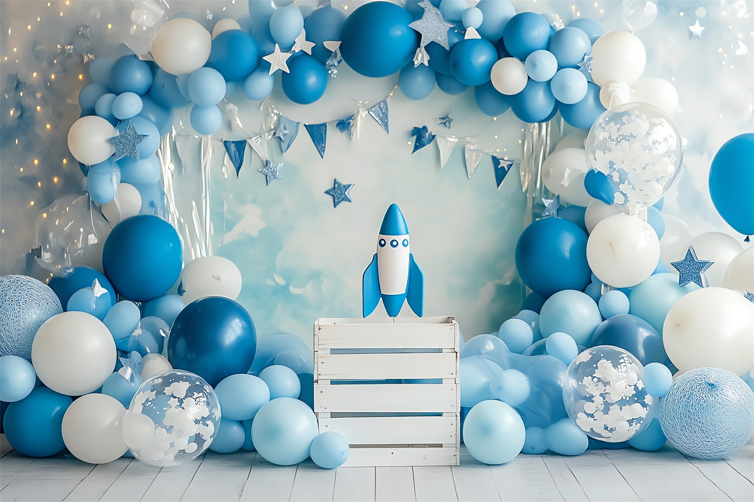 Birthday Photography Backdrop Rocket Stars Balloon Backdrop BRP10-336