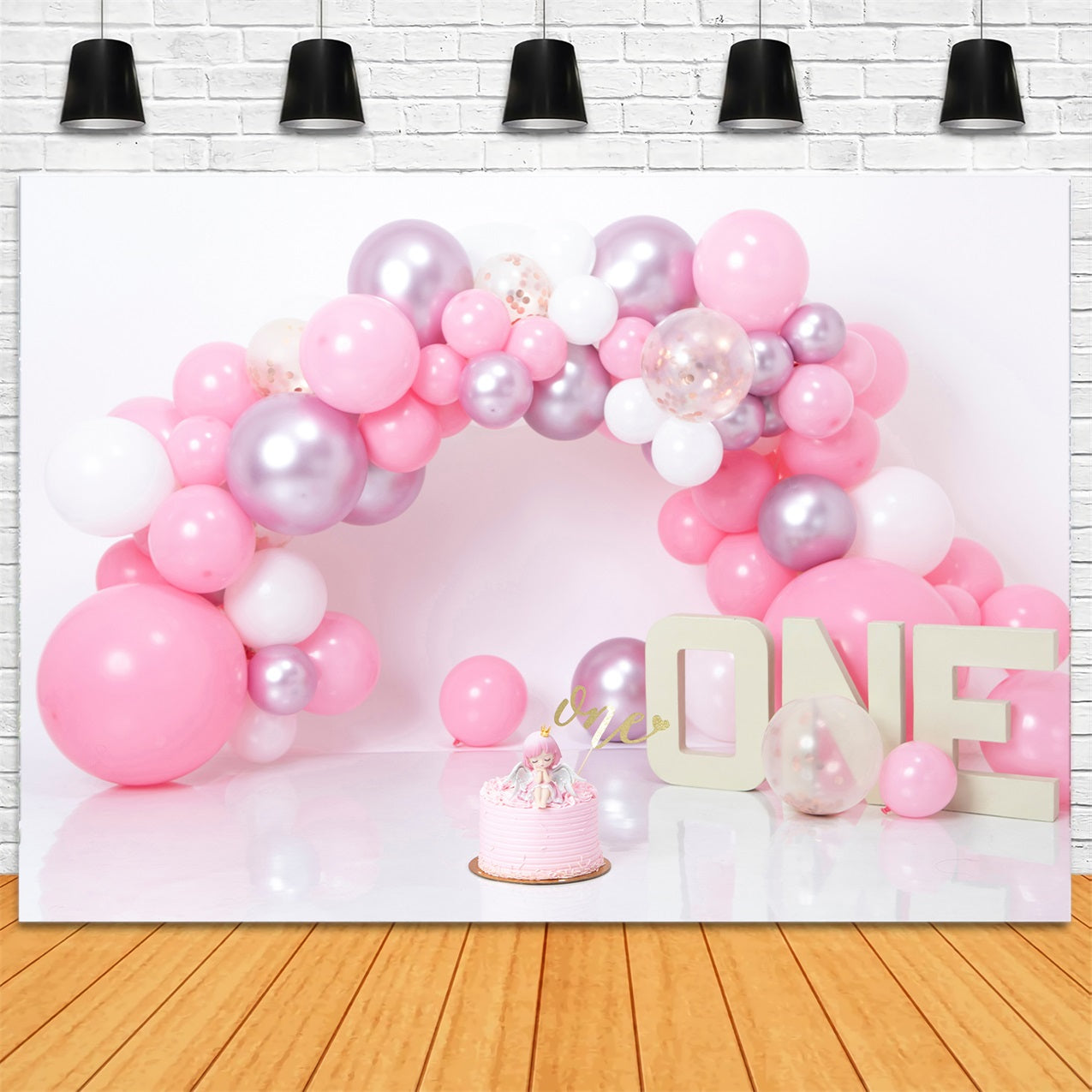 1st Birthday Photo Backdrop Pink Purple Balloon Backdrop BRP10-337