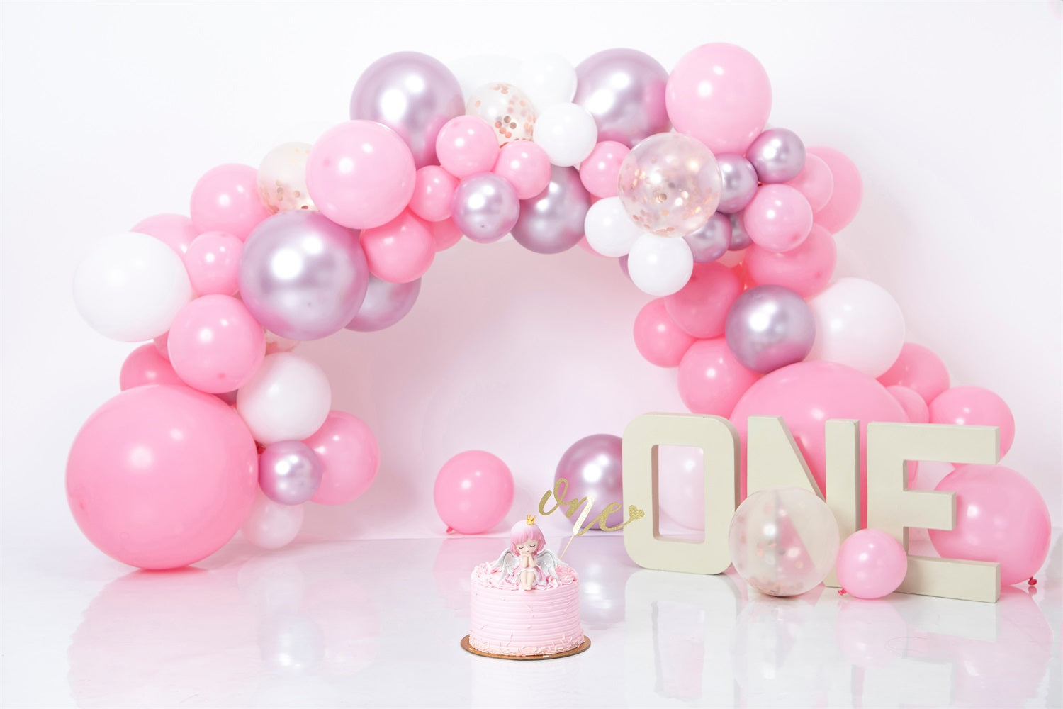 1st Birthday Photo Backdrop Pink Purple Balloon Backdrop BRP10-337