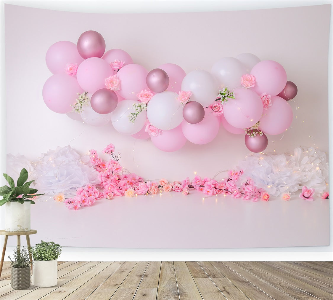 Pink Birthday Background Rose Balloon Garland Backdrop BRP10-338