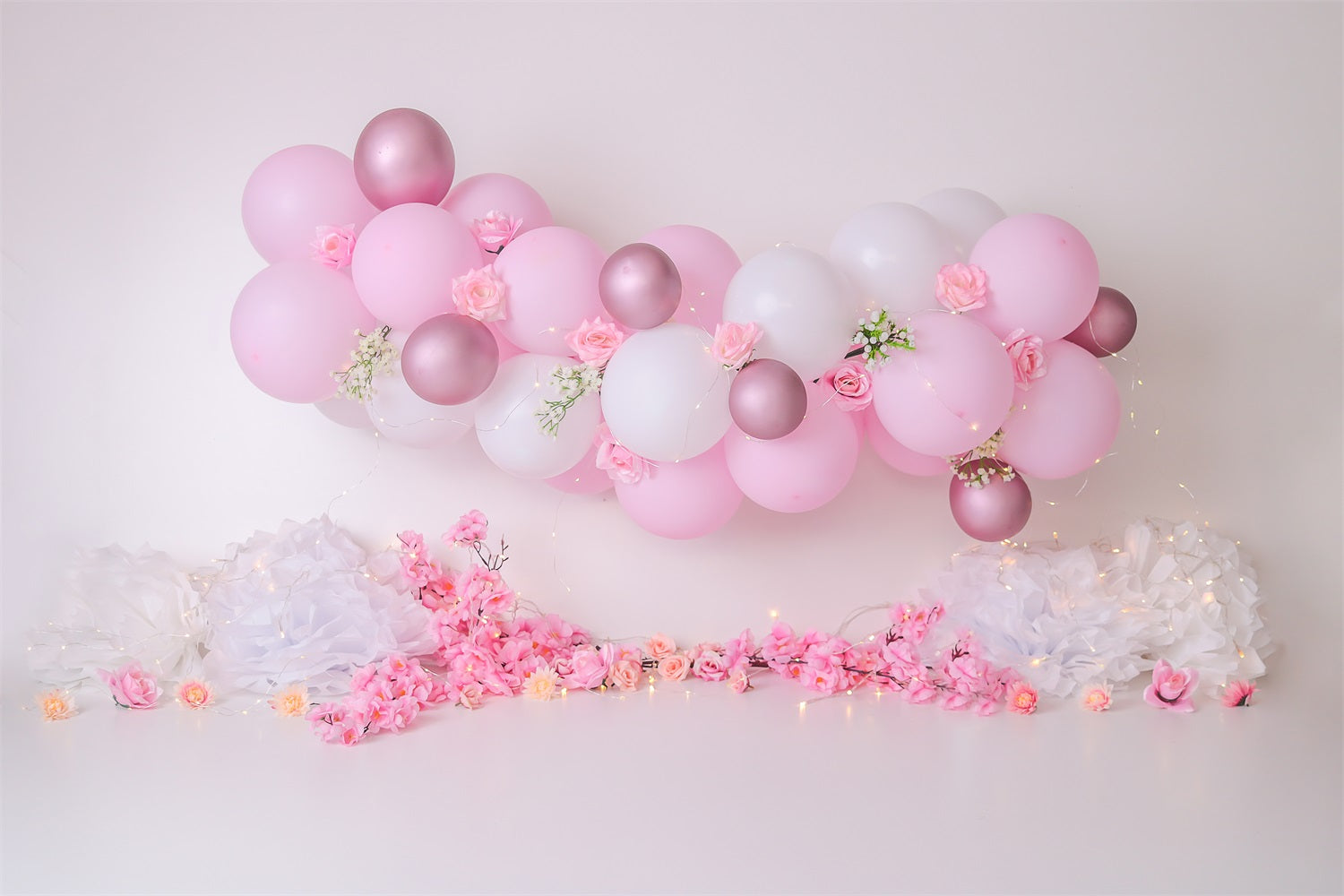 Pink Birthday Background Rose Balloon Garland Backdrop BRP10-338