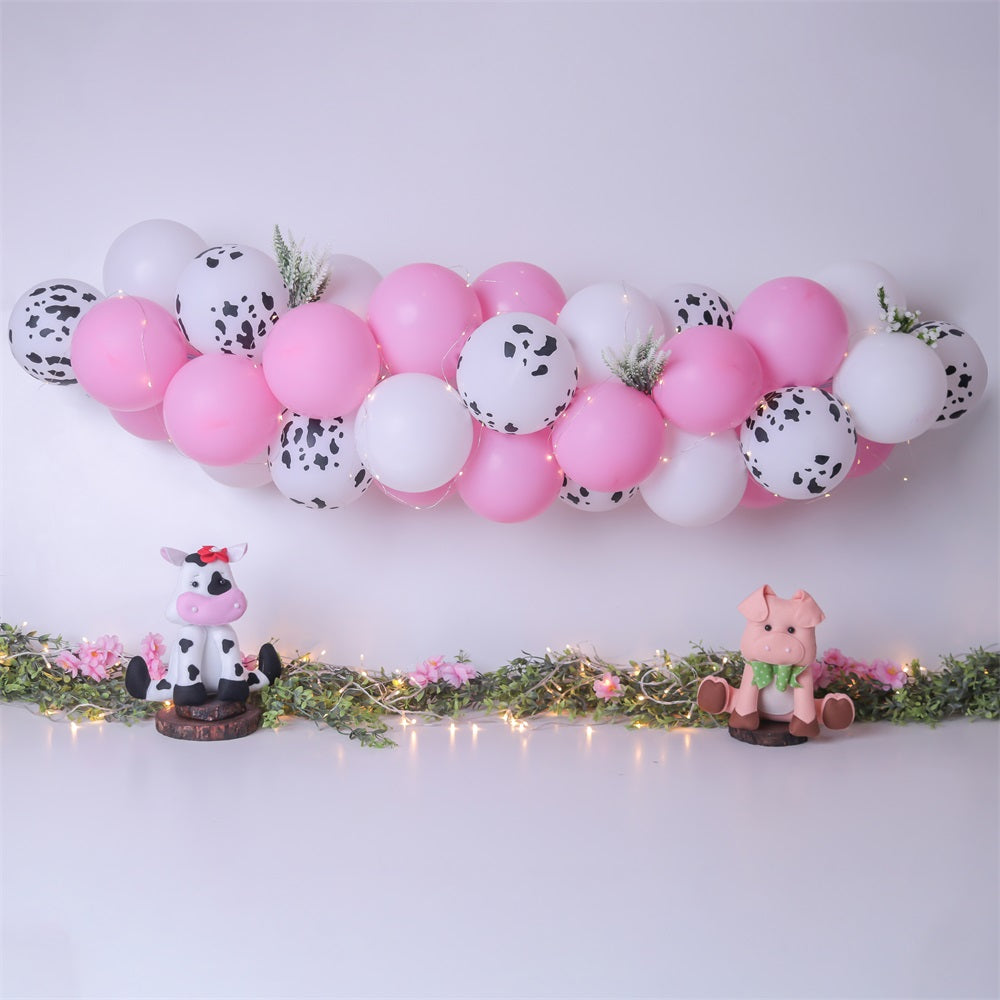 Backdrops For Birthday Farm-Themed Cow Pig Balloon Backdrop BRP10-339