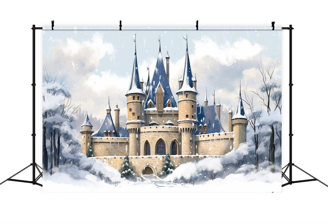 Winter Enchanted Castle Snowy Forest Backdrop BRP10-34