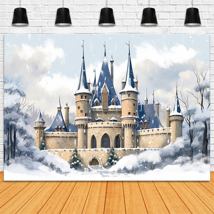 Winter Enchanted Castle Snowy Forest Backdrop BRP10-34