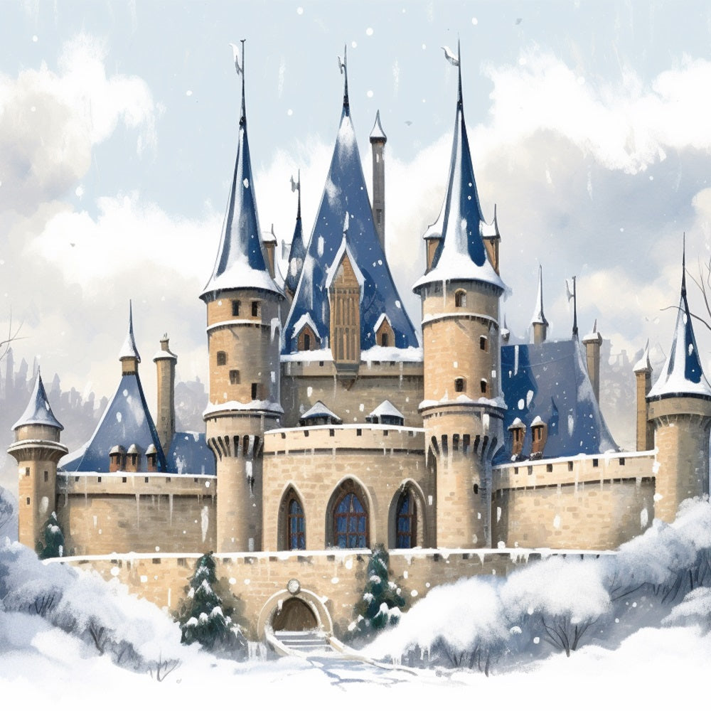 Winter Enchanted Castle Snowy Forest Backdrop BRP10-34