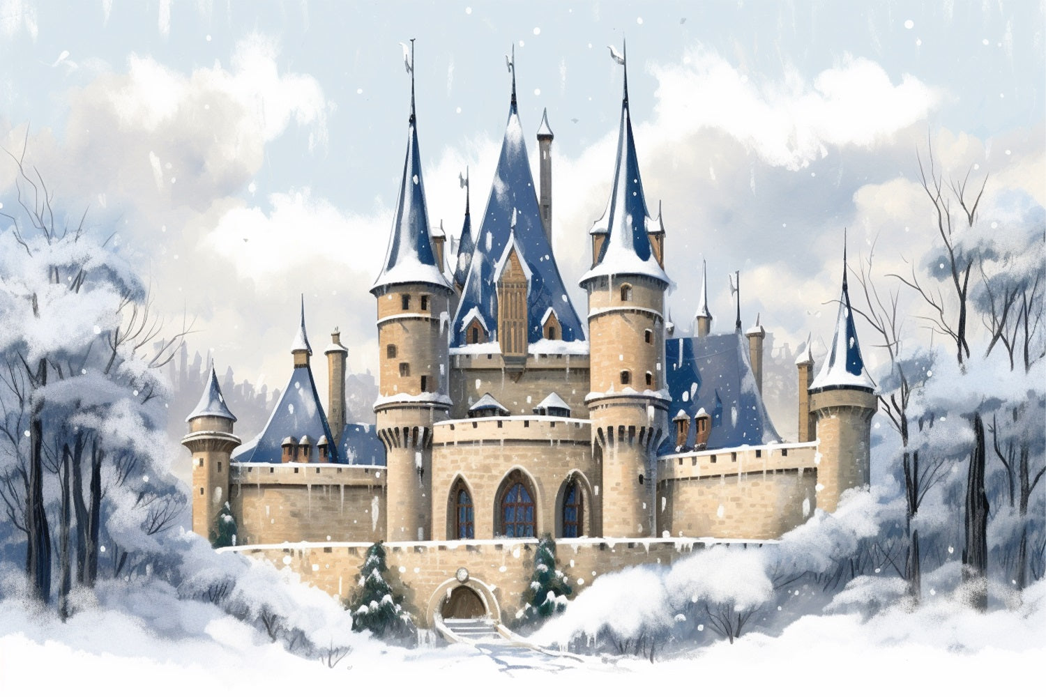 Winter Enchanted Castle Snowy Forest Backdrop BRP10-34