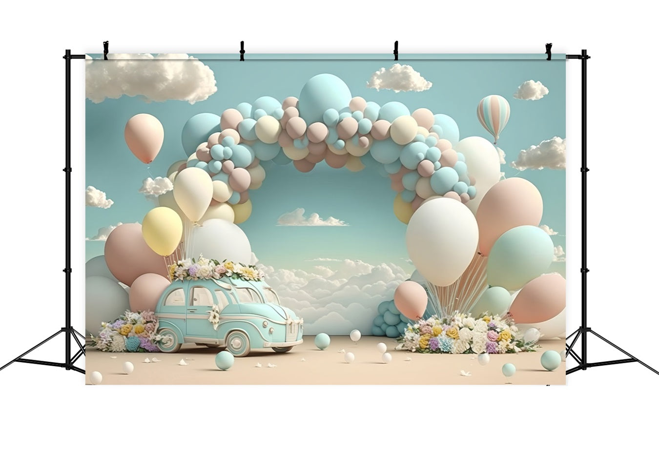 Backdrop For Birthday Vintage Car Balloon Cloud Backdrop BRP10-341