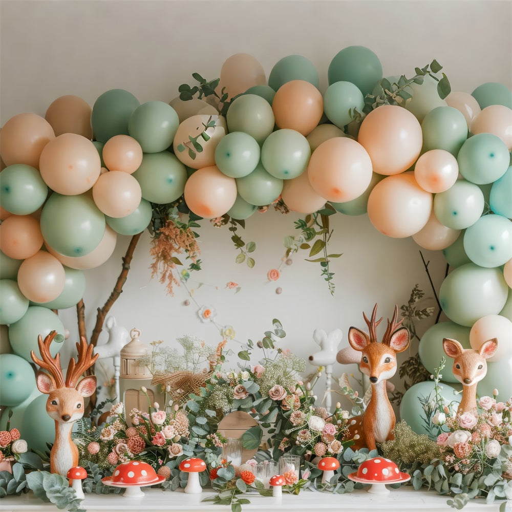 Backdrop Happy Birthday Deer Balloon Mushroom Backdrop BRP10-343