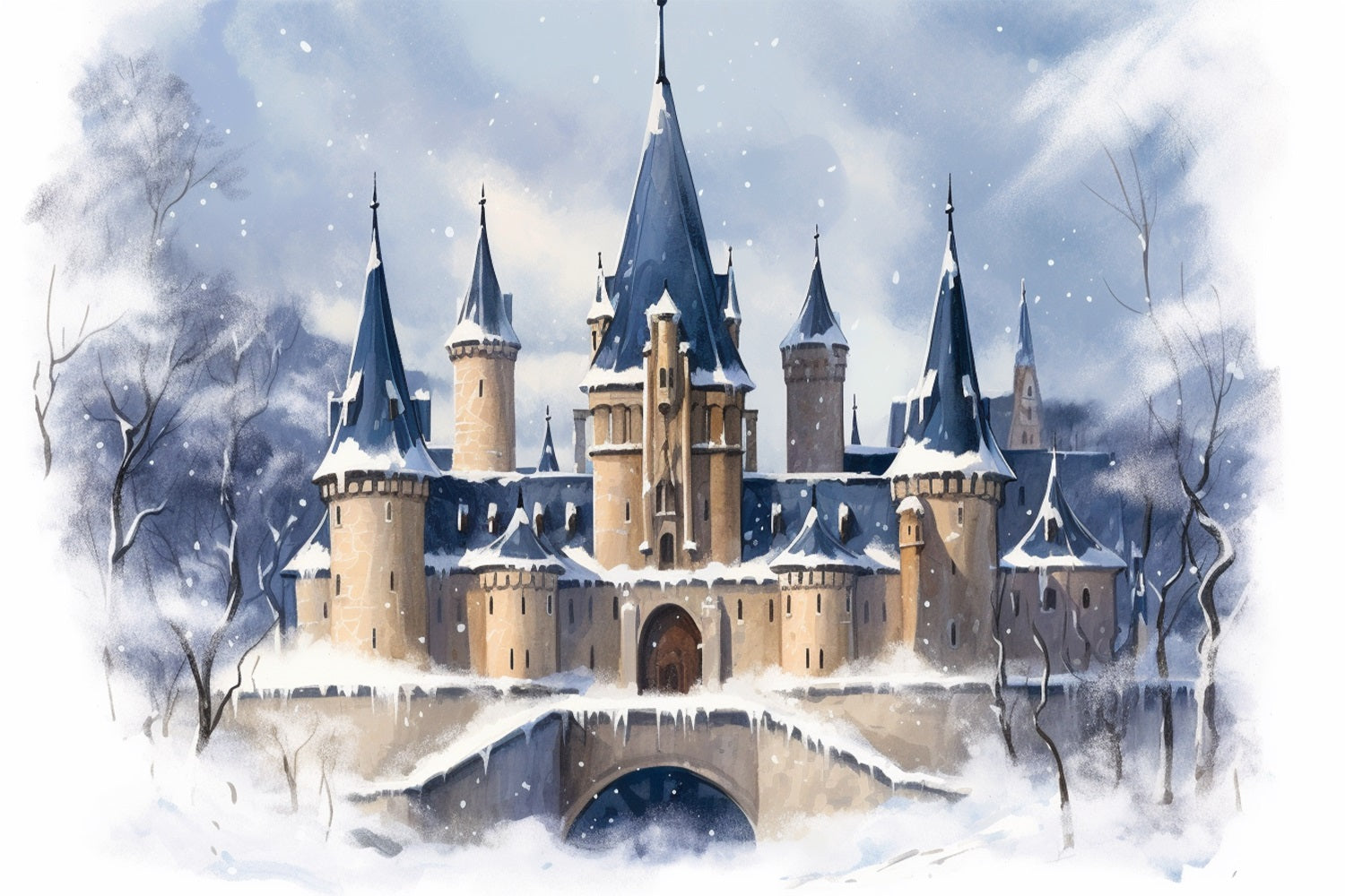 Winter Royal Snow-Covered Castle Tall Towers Backdrop BRP10-35