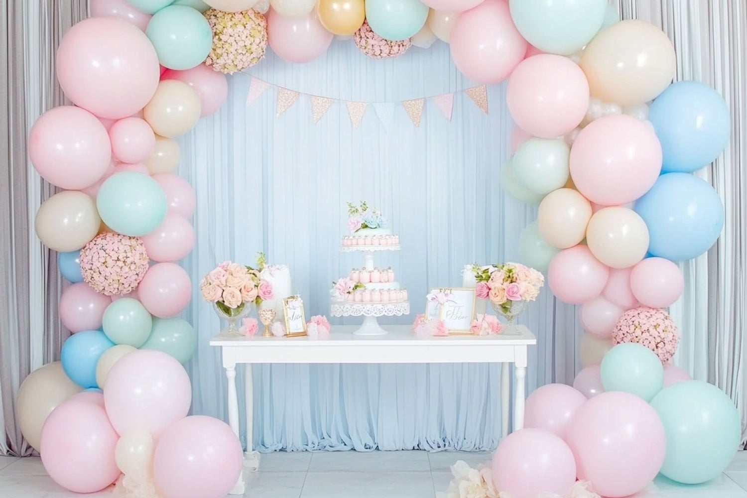 Birthday Background Photos Balloon Arch Cake Table Backdrop BRP10-351