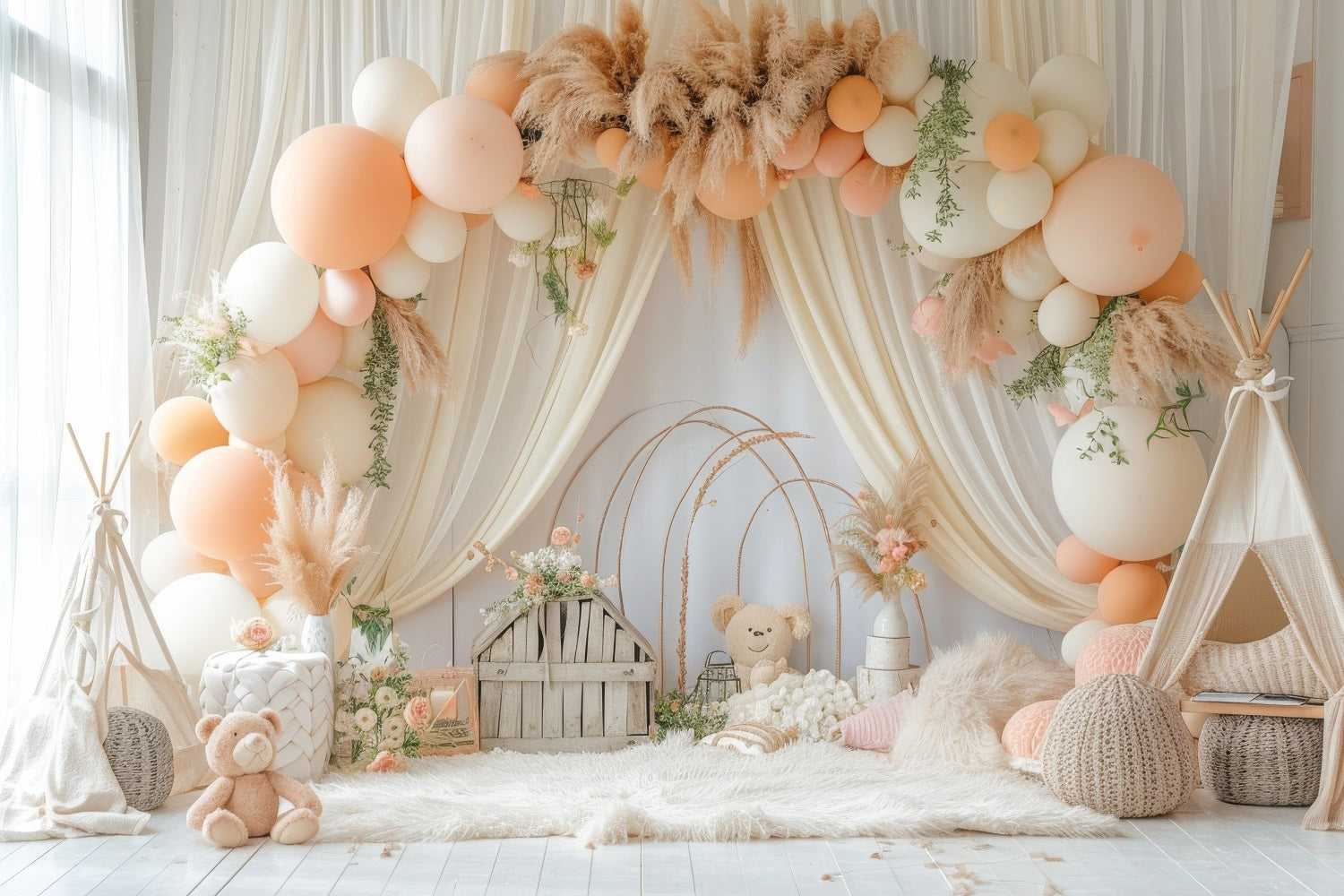 Diy Birthday Photo Backdrop Balloon Arch Pampas Backdrop BRP10-353