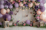 Happy Birthday Pink Background Balloons Butterfly Flowers Backdrop BRP10-355