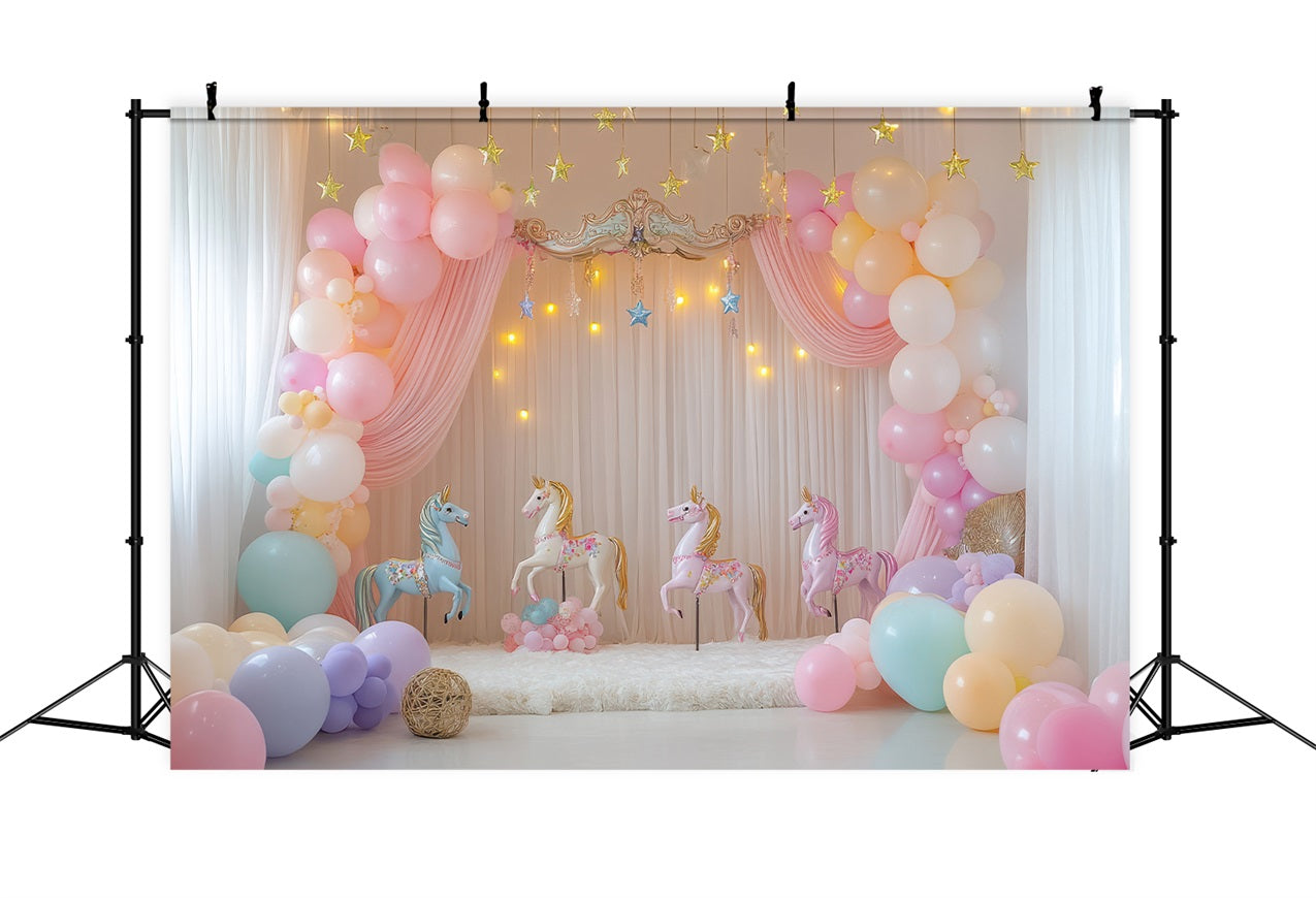 Birthday Background Design Unicorn Balloons Carousel Backdrop BRP10-357