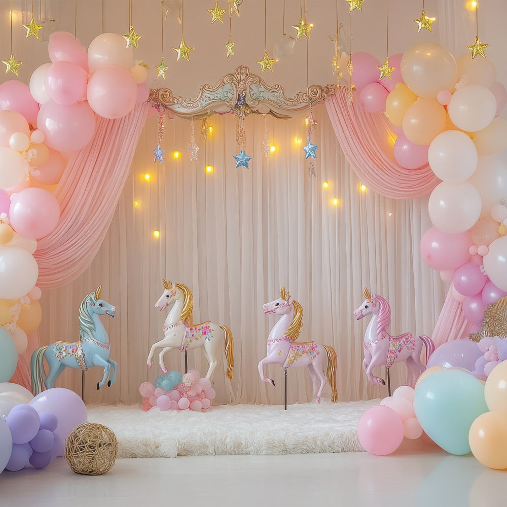 Birthday Background Design Unicorn Balloons Carousel Backdrop BRP10-357