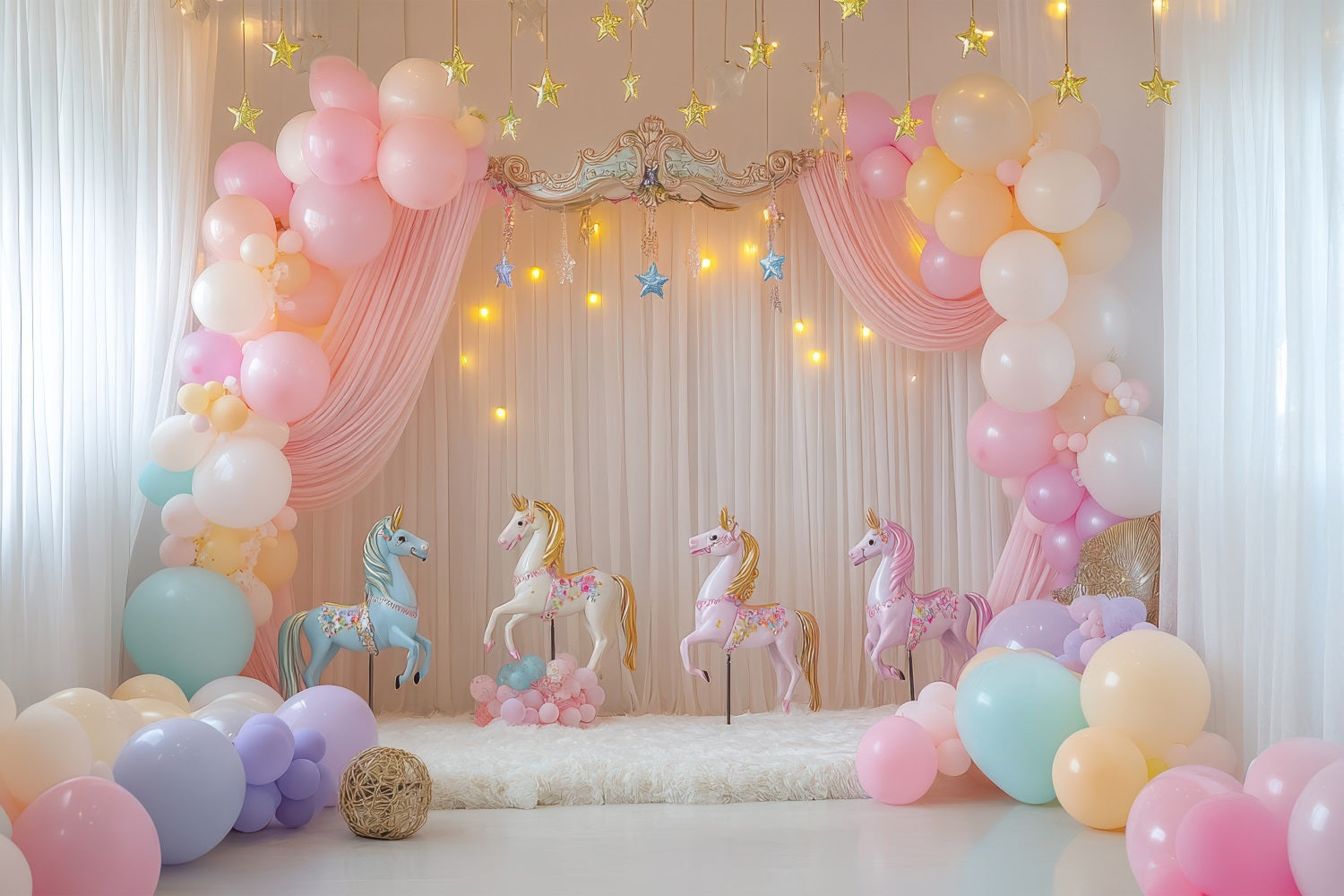 Birthday Background Design Unicorn Balloons Carousel Backdrop BRP10-357