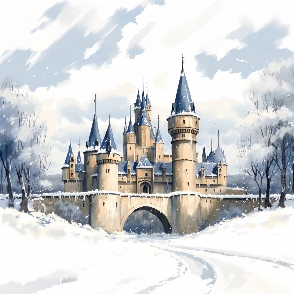 Winter Enchanted Castle Frosty Bridge Scenery Backdrop BRP10-36